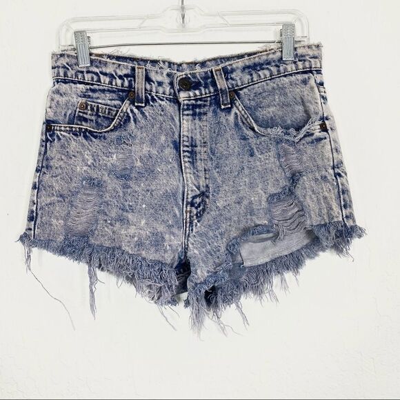 Vintage Orange Tab Levi’s Acid Wash Distressed High Rise Denim Shorts